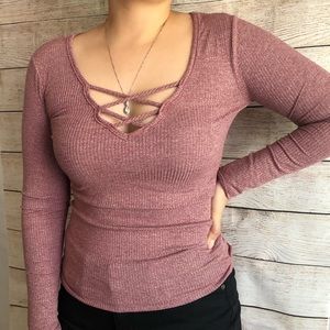 Pink/Red Long Sleeve with Front Crossing